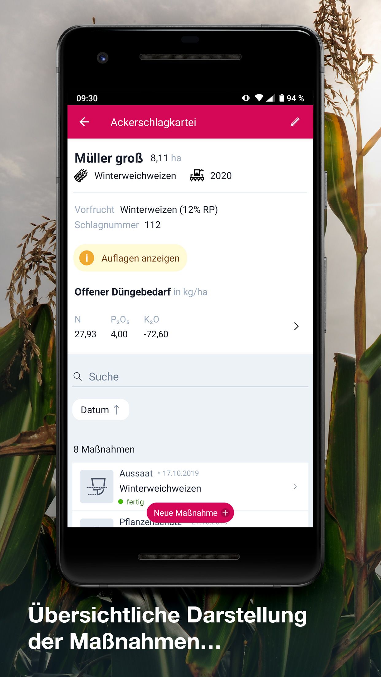 Screenshot der App DELOS Landwirt auf einem Handy