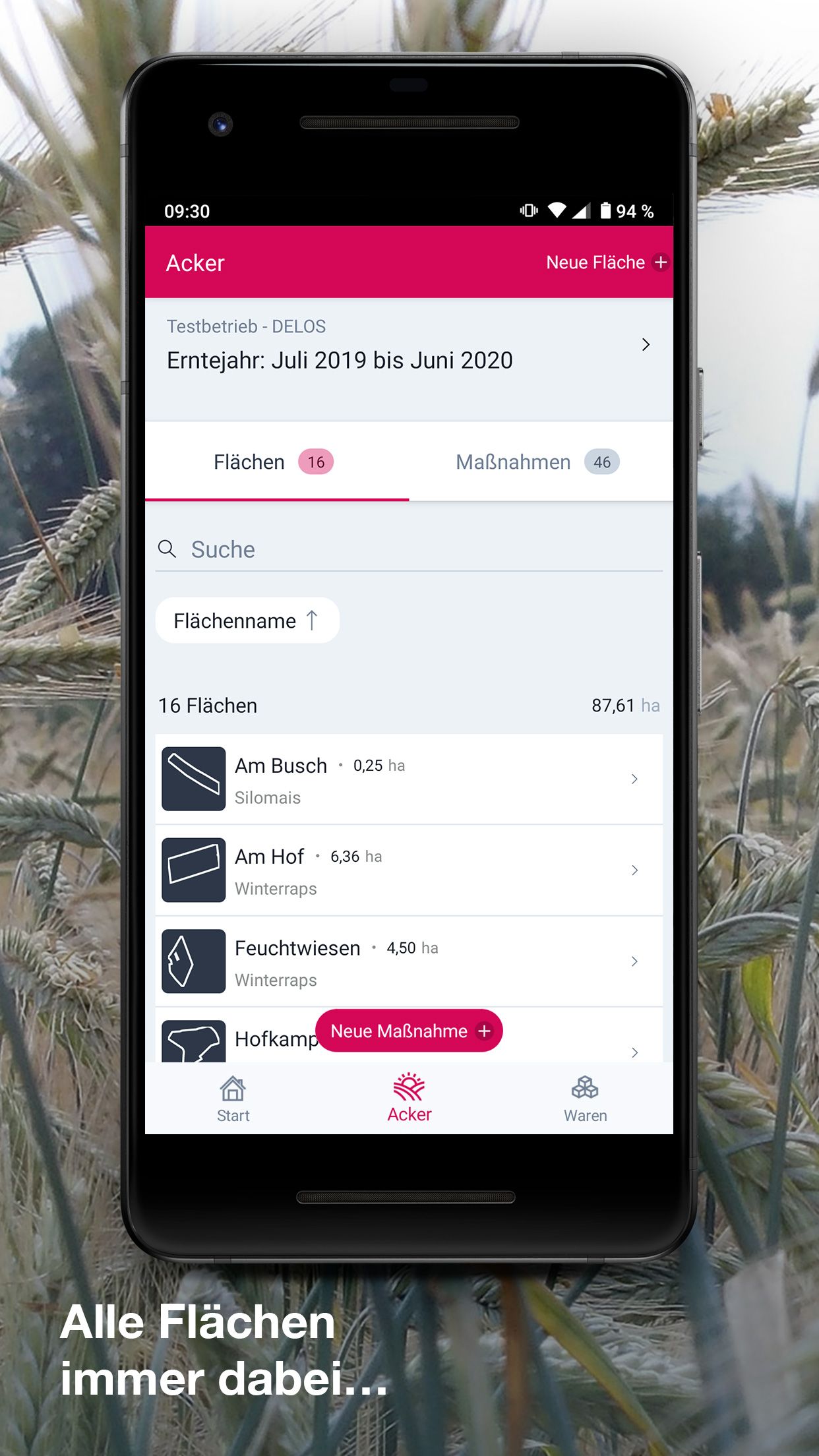 Screenshot der App DELOS Landwirt auf einem Handy