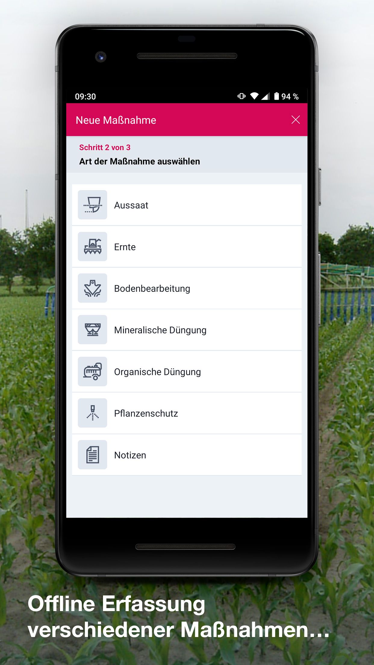 Screenshot der App DELOS Landwirt auf einem Handy